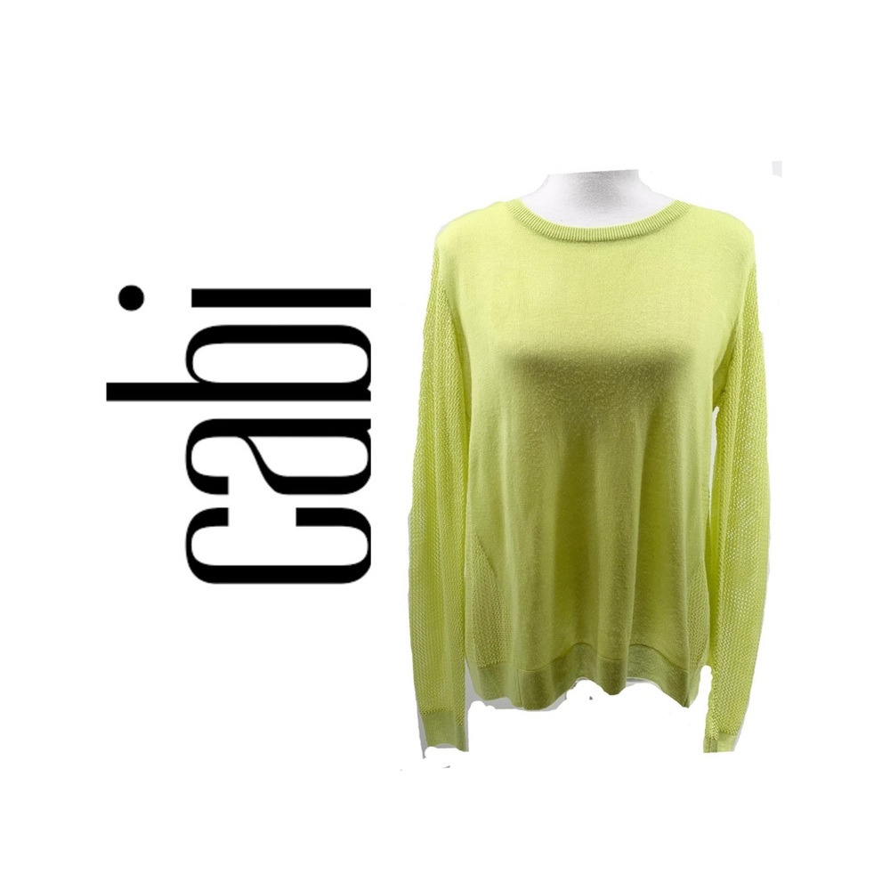 Cabi Neon Yellow Mesh Split Back Sweater